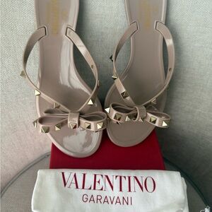 Valentino Garavani Beige Sandals with Gold Studs
